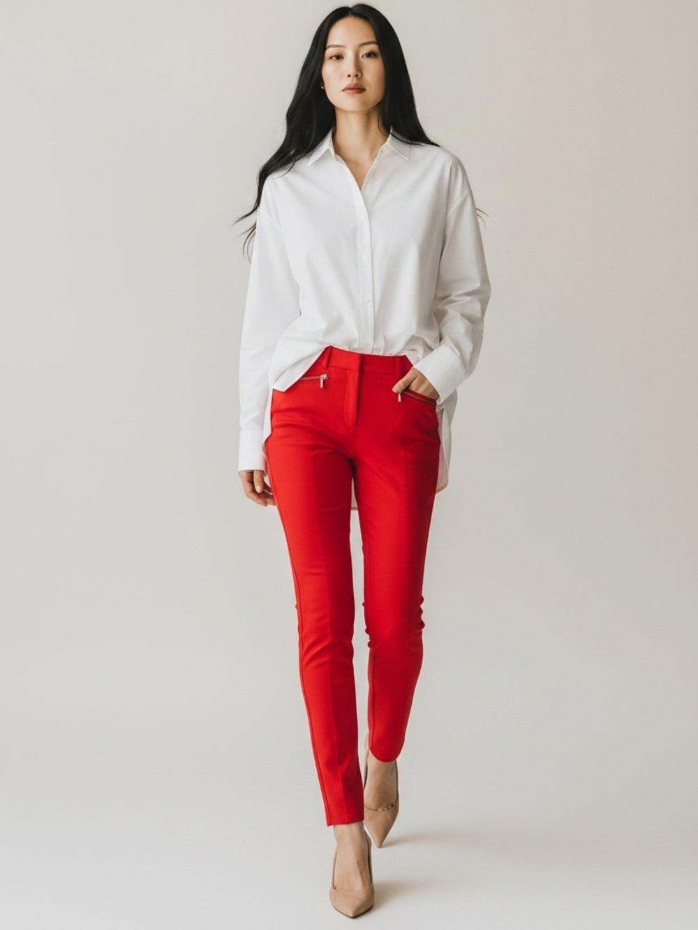 Ricki’s Red Slim Fit Zip Pocket Micro Twill Pants  Size 2